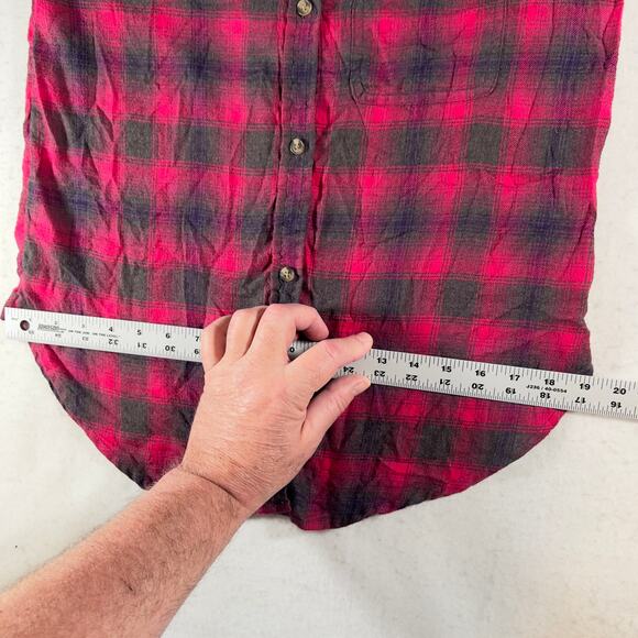 American Eagle Outfitters Button Flannel Shirt Woman S Boyfriend Fit Pink Black - Picture 8 of 15